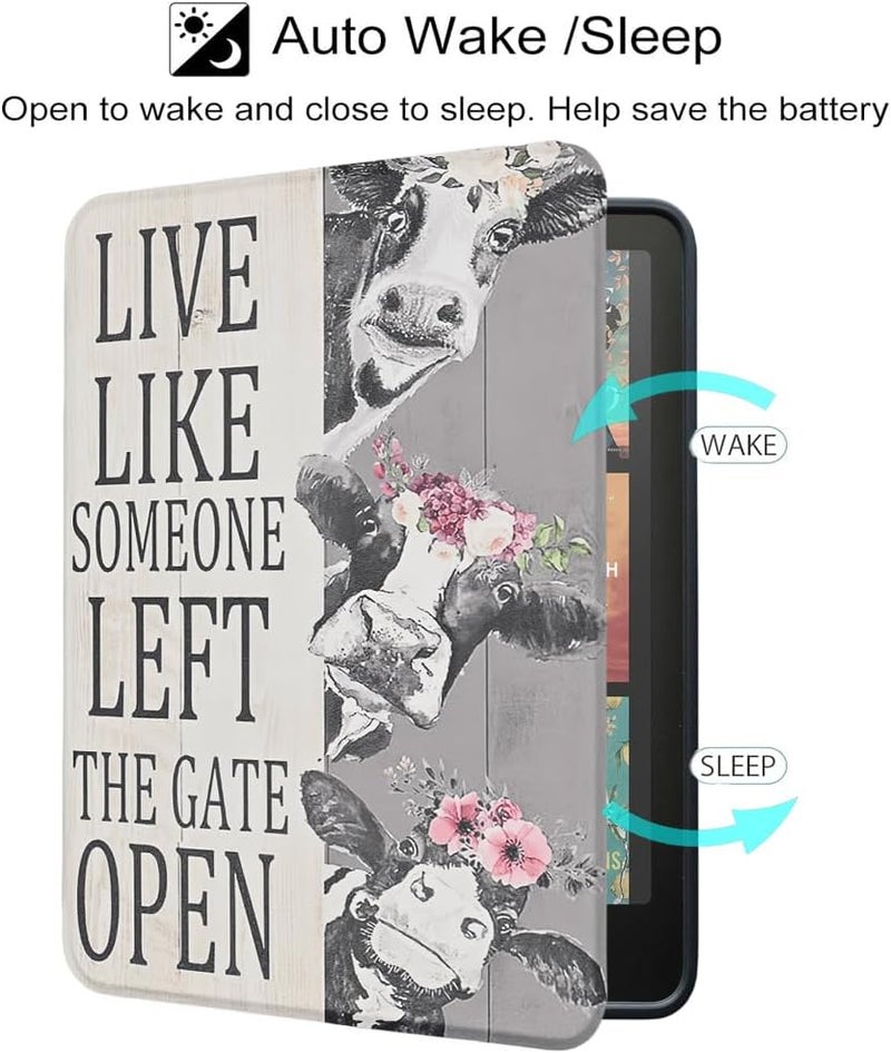 Tpacc Case for All-New Kindle Paperwhite 12th Gen, 2024 and Kindle Colorsoft Signature Edition, Lightweight PU Leather Cover with Auto Sleep Wake Hand Strap, Inspirational Cow - Image 4